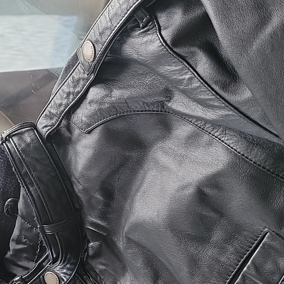Members Only genuine leather jacket, LT, black, epaulettes, 42-44 LT - Picture 4 of 15